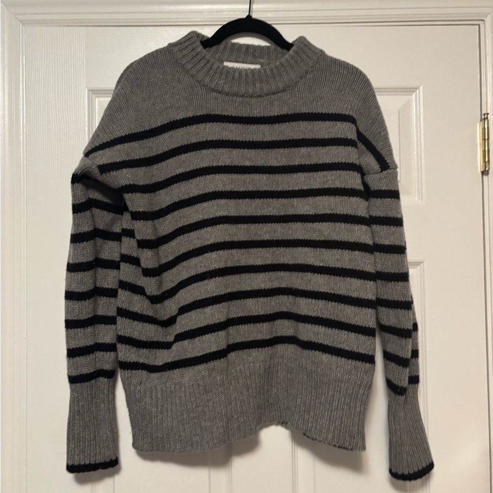 La Ligne Striped Crewneck Sweater Gray Black Cashmere  Wool Blend Size Small